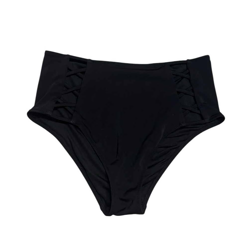 Shade & Shore Black High Waisted Cutout Accent Bikini Bottoms